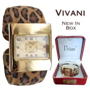 Vivani Leopard Print Cuff Watch Gold Tone Square Face Japan New In Box Kohl's